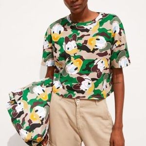 NWT Zara Disney Donald Daisy camo crop shirt
